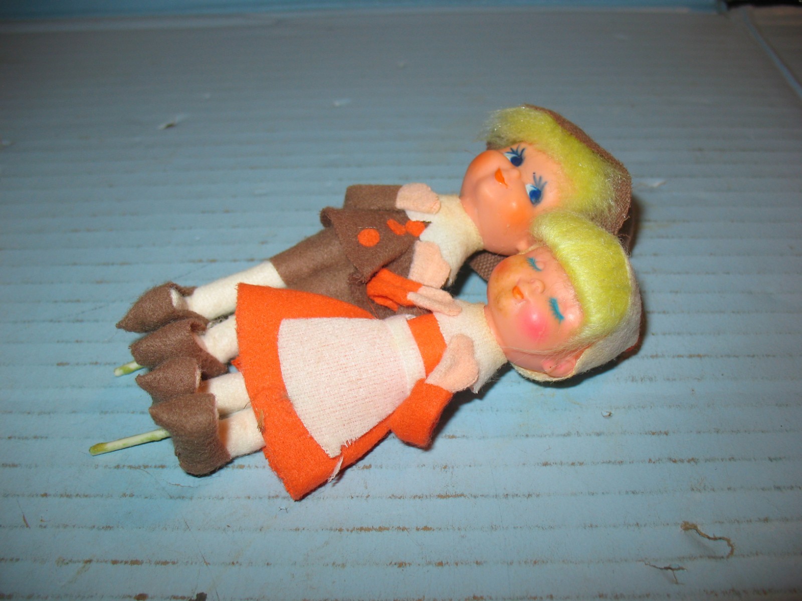 Vintage Japan Thanksgiving Boy & Girl Felt & Plastic Figurines