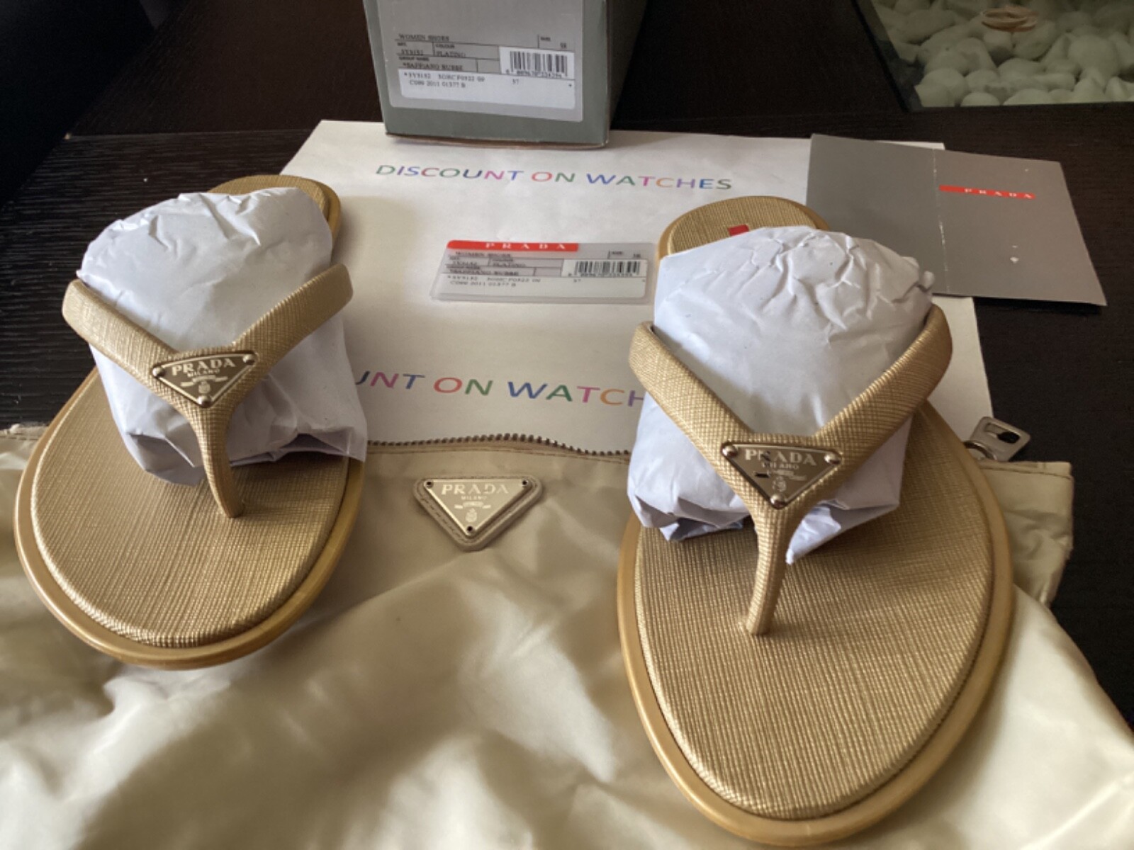 Prada Flip Flop Off gold (plating) Size 38 EU Womens 3Y5152 Prada Flip Flop Off gold (plating) Size 38 EU Womens 3Y5152