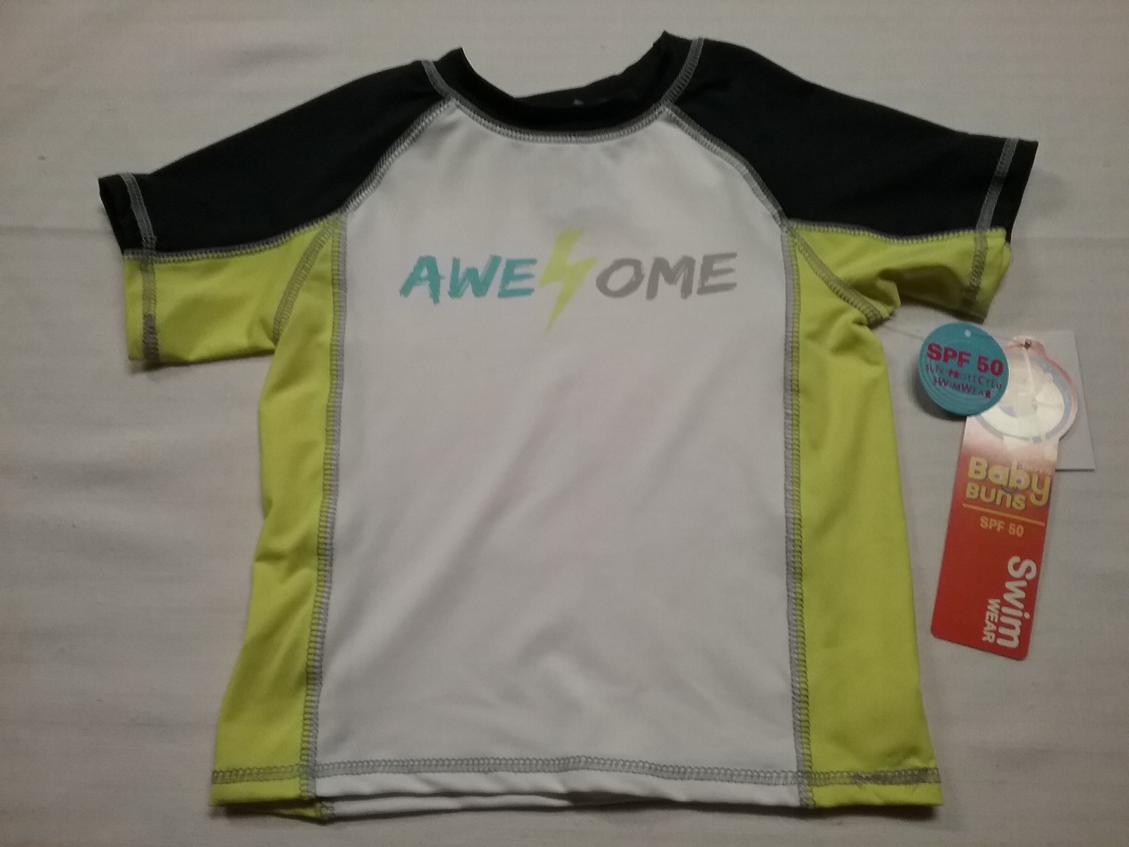 BABY BUNS Boys Swim Rashguard & Swim Trunks Blue /Yellow Set UPF50 Sz-3T, 4T NWT