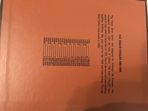 Complete Set of Peace Silver Dollars 1921-1935 in DANSCO Album