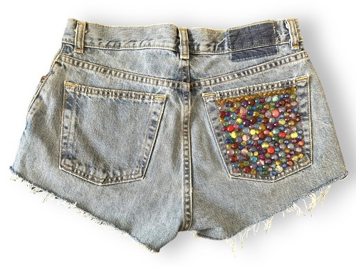 Y2K GAP Denim Shorts Cut offs Bedazzled Rhinestone Pocket Sz