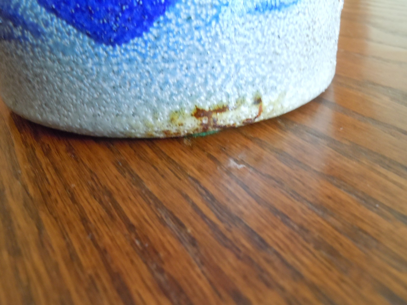 Vtg 1983 Rowe Pottery Works Oil Lamp Salt Glazed Primitive Cobalt Blue Heart