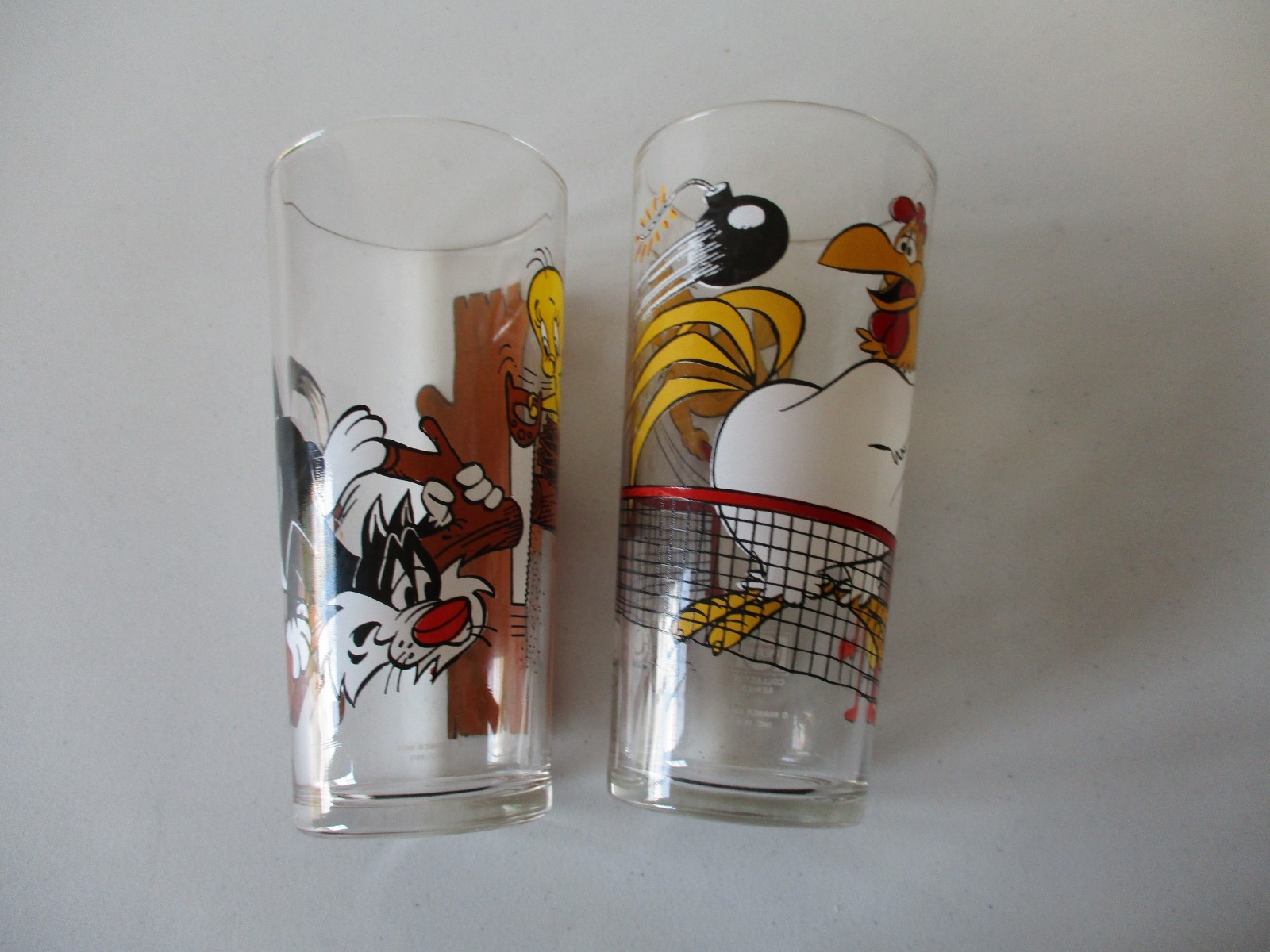 2-1976 Pepsi Warner Bros Glasses-Foghorn Leghorn & Sylvester w/Tweety Thick