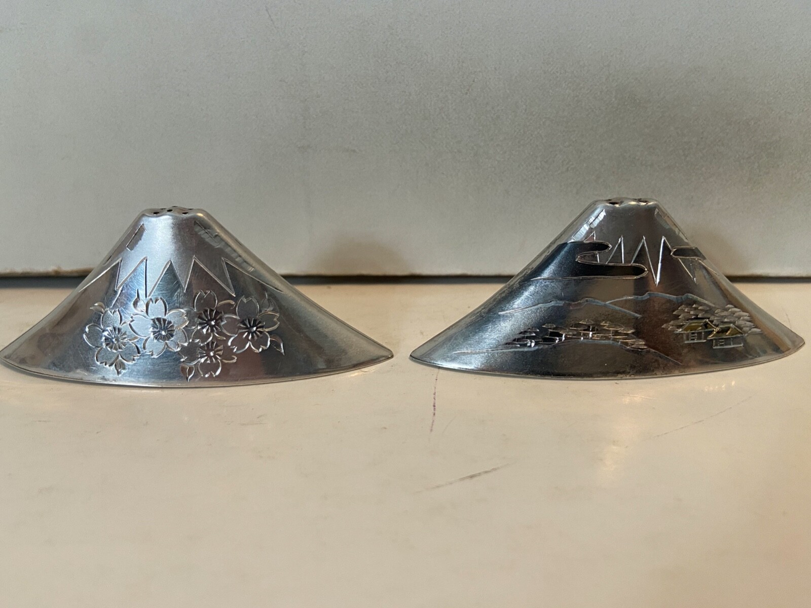 Rare Vintage Japanese Sterling 950 Mount Fuji Scenic Salt
