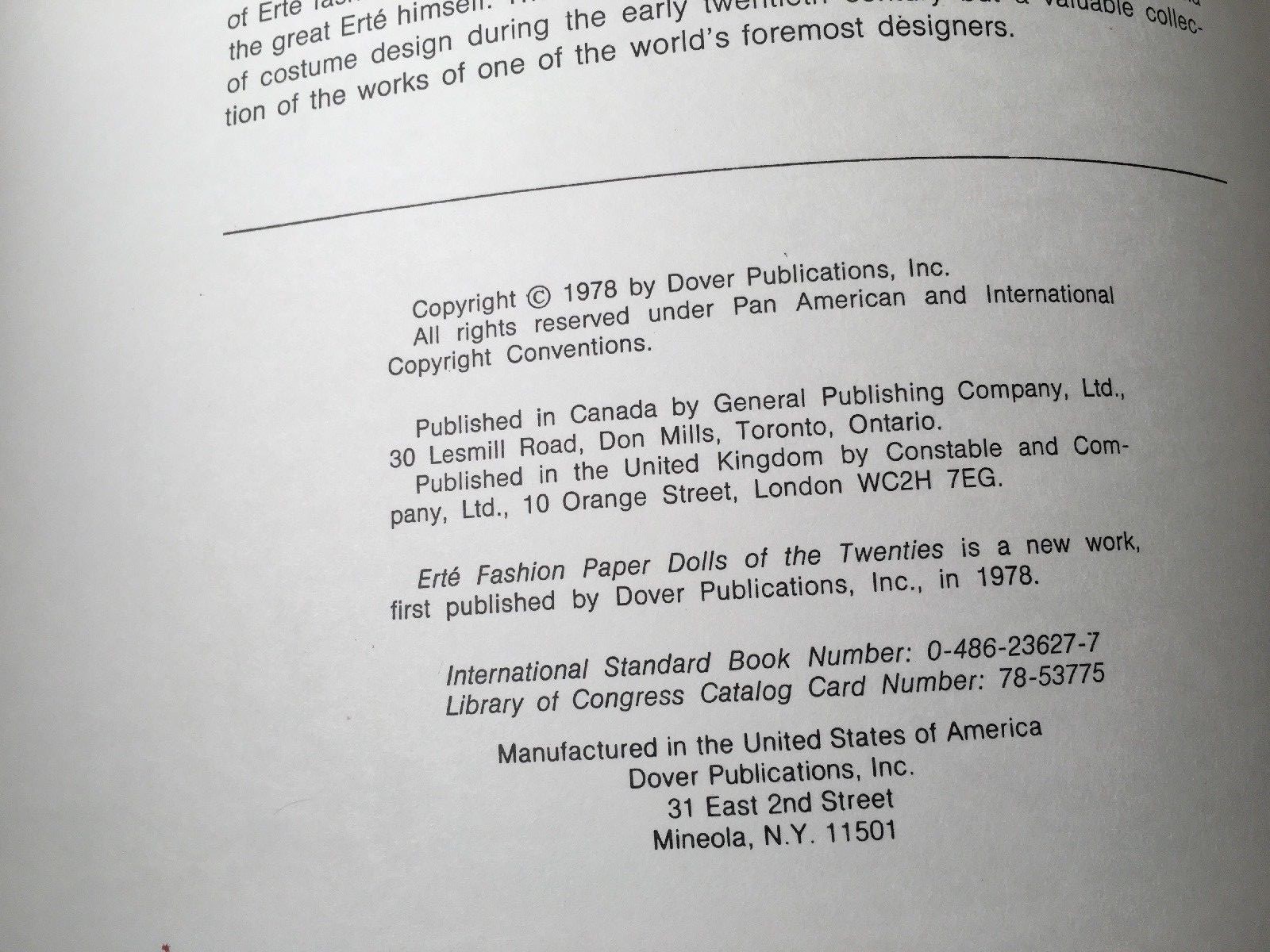 Erte Fashion Paper Dolls of the Twenties Pre-owned Unused