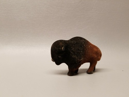 Vintage flocked miniature mini buffalo figure fuzzy 2