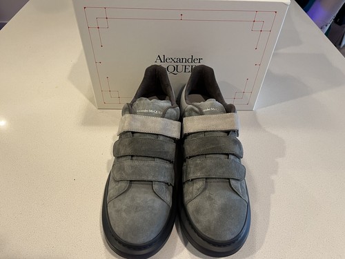 Pre-owned Alexander Mcqueen Oversized Larry Leather Triple Grip Strap Sneakers Us 13 ?? In Gray