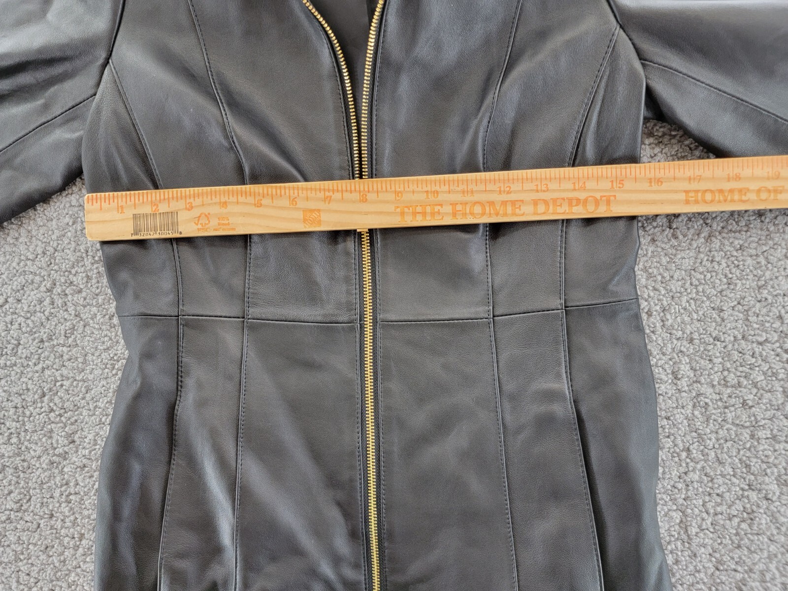 Pre-owned Anne Klein Stand-collar Leather Coat Women's Pxs Black Long Sleeves Full-zip