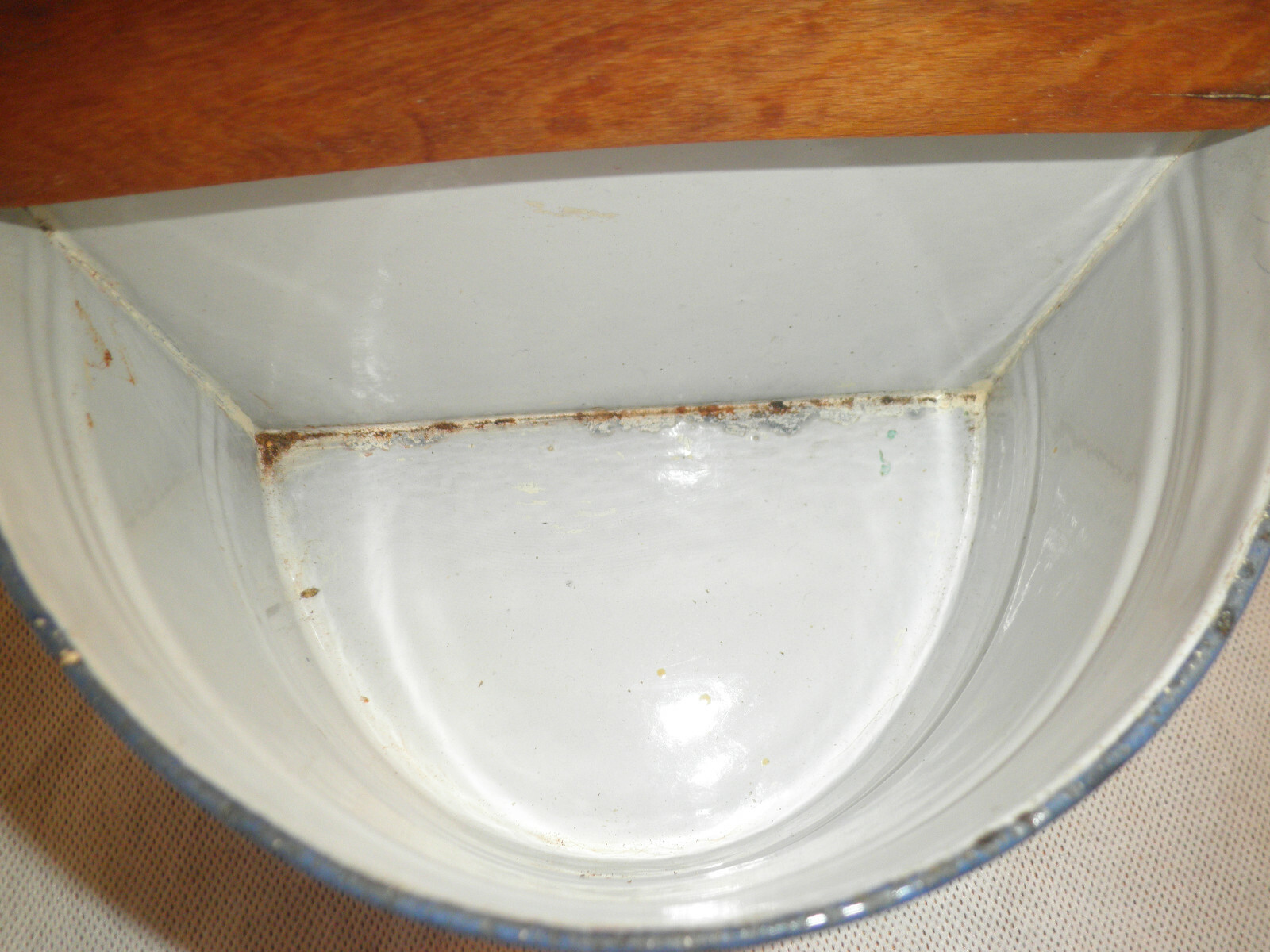 Blue relish graniteware salt box enamelware