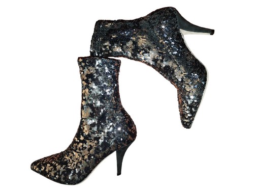 VALENTINO GARAVANI Sequin Sock Booties US 6 Size 37 black heels silver $1100
