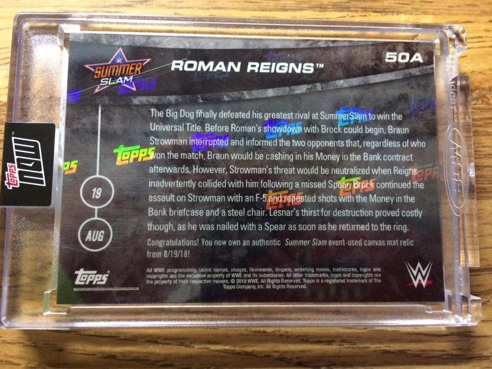 Roman Reigns WWE Topps NOW SUMMERSLAM Authentic Mat Relic #17/25