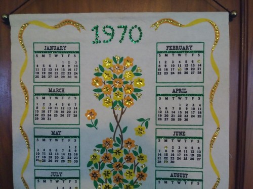 Vintage Retro 1970 Felt Sequin Hanging Wall Calendar