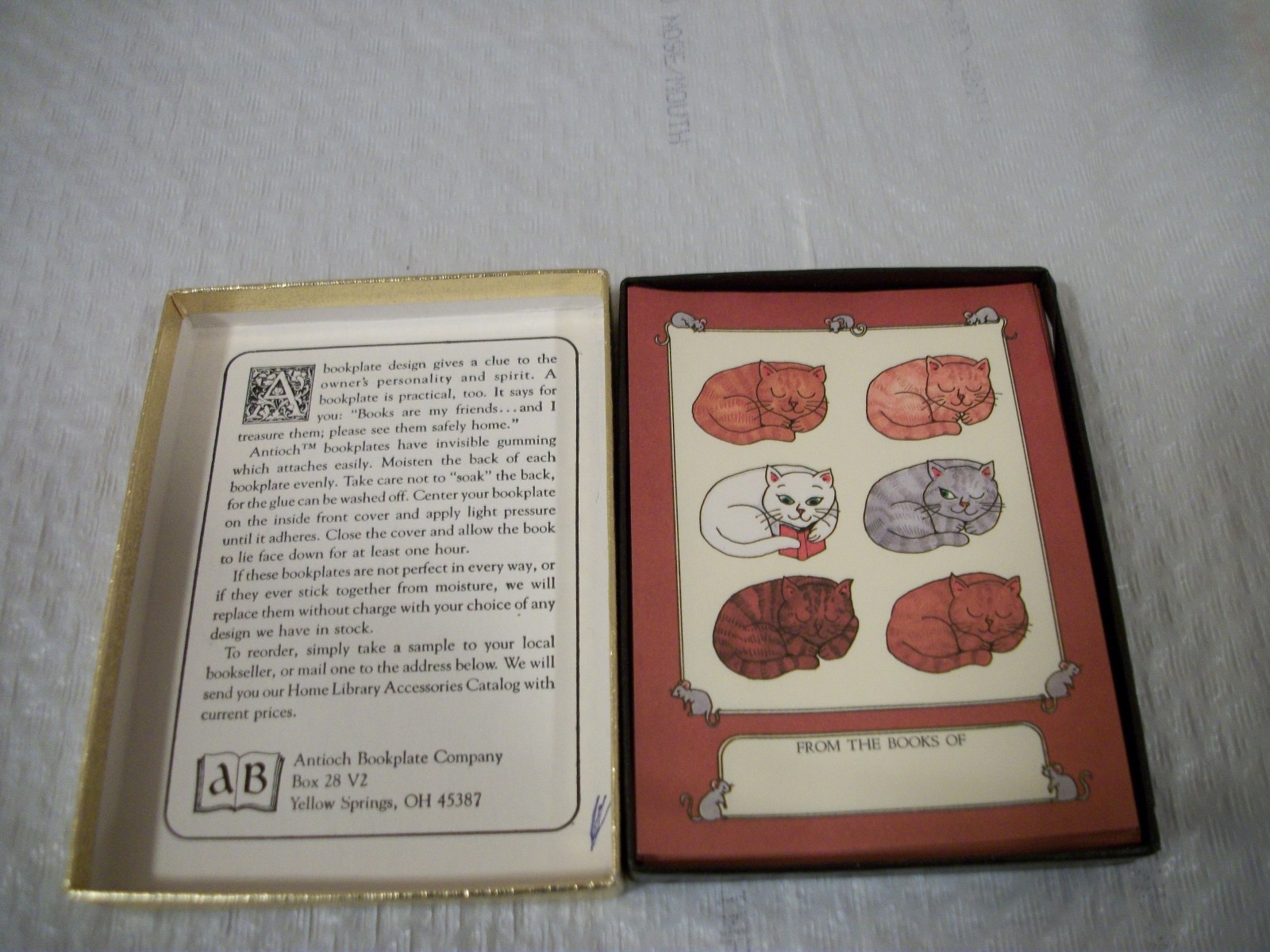Antioch Bookplates Cats and Mice Open Box of 40 Gummed Labels