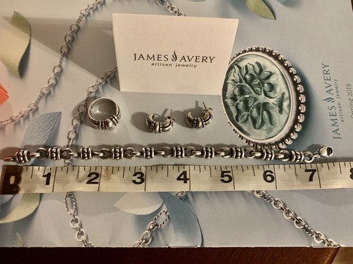 James Avery Retired Silver Beaded Thatch SET - Earrings, Ring And Bracelet