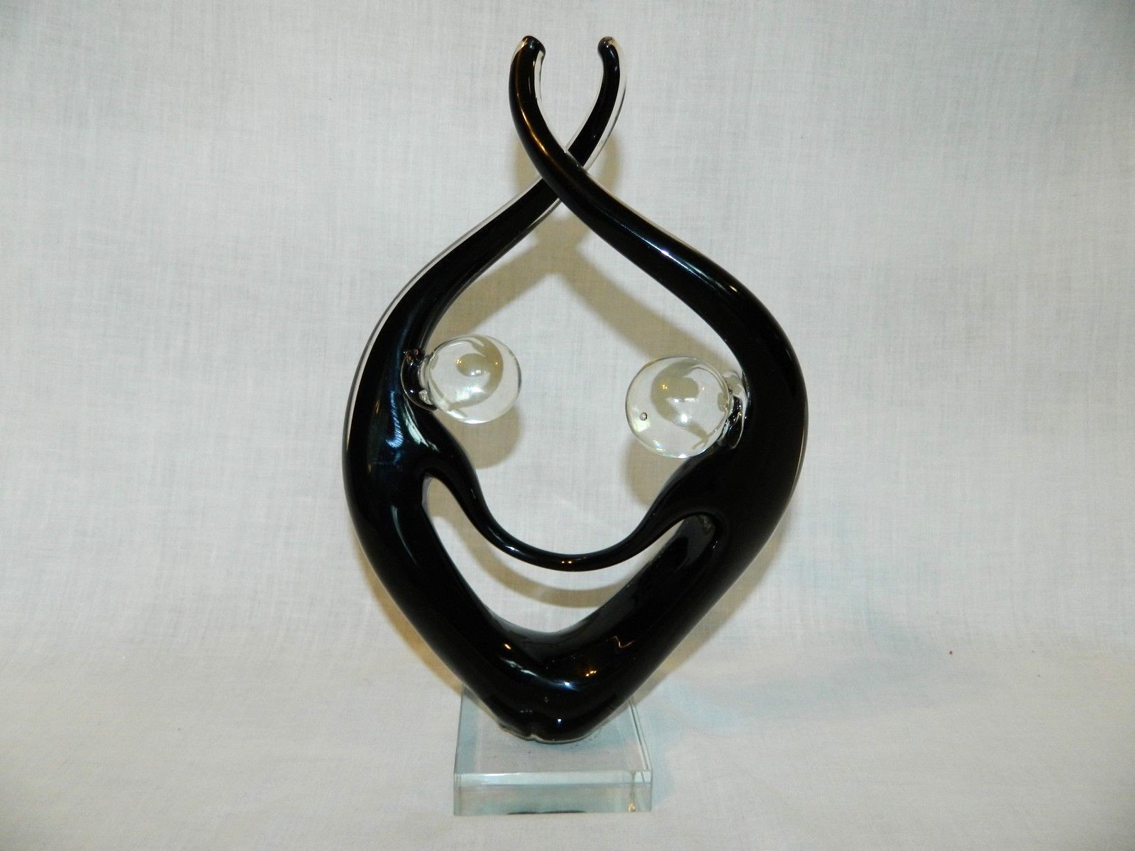 MCM Blown Glass Sculpture Dancing Couple Holding Hands Forever Bound Black VTG