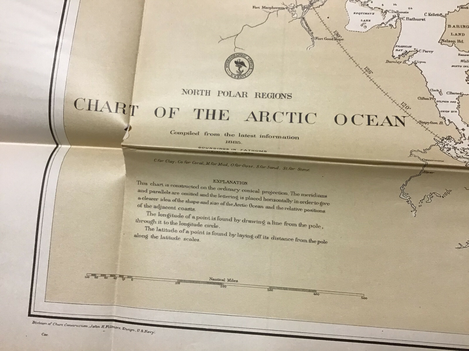original 1885 CHART OF THE ARTIC OEAN navy chart aprox 28 x 40 inches