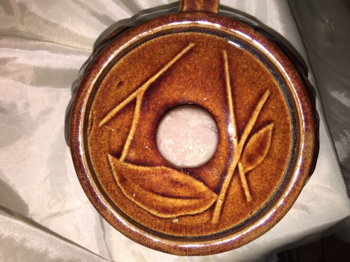 Vintage McCoy Signed Brown Glazed Pottery Single Handle Bean Pot Pea Pod Deco