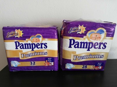 Vtg 2 Packs Pampers Premiums 32 pieces 4-9kg 9-20lbs & 28 pieces 7-18kg 15-40lbs