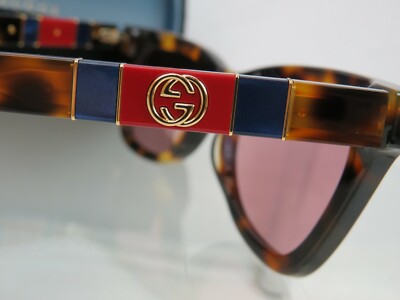 Pre-owned Gucci Gg 0598s-003 Novelty Havana Frame Pink Lens Gg Web Logo Sunglasses