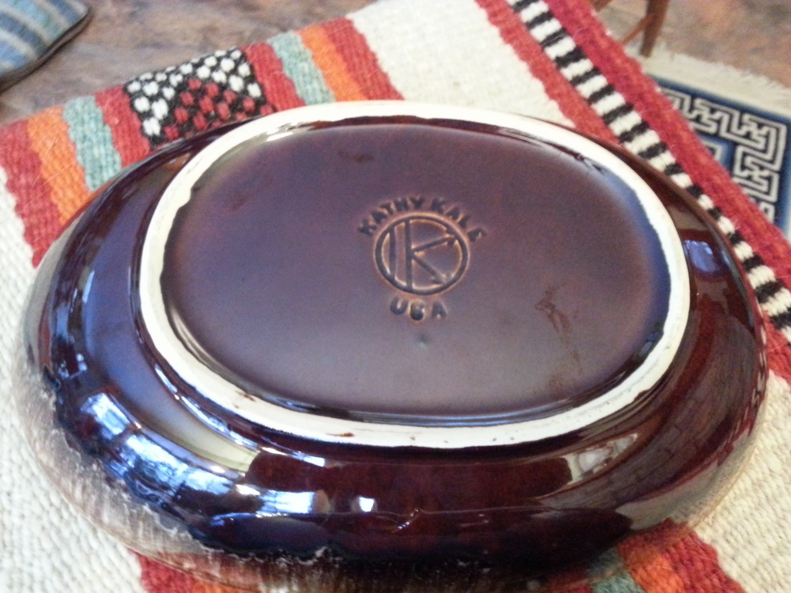 2 Vintage Kathy Kale McCoy Brown Drip Ceramic Oval Serving Bowl, collectible