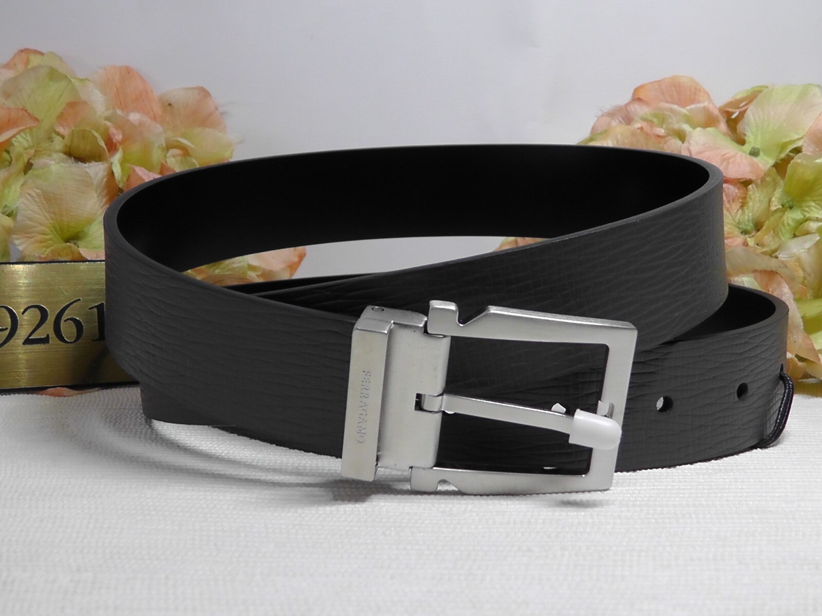 Pre-owned Ferragamo Salvatore  Men's Black/gray Leather Reversible Belt Size 34 / 34 Inches
