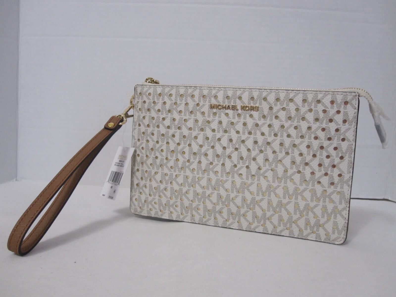 sale!Michael Kors(マイケルコース)-md gusset wristlet leather Michael Kors Vanilla MD Gusset Zip Leather Clutch Wallet