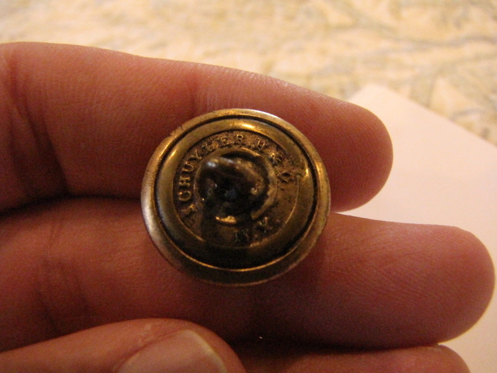 SUPER RARE SHUYLER ,HARTLEY  & GRAHAM, GOLD GILDED  OFFICERS BUTTON