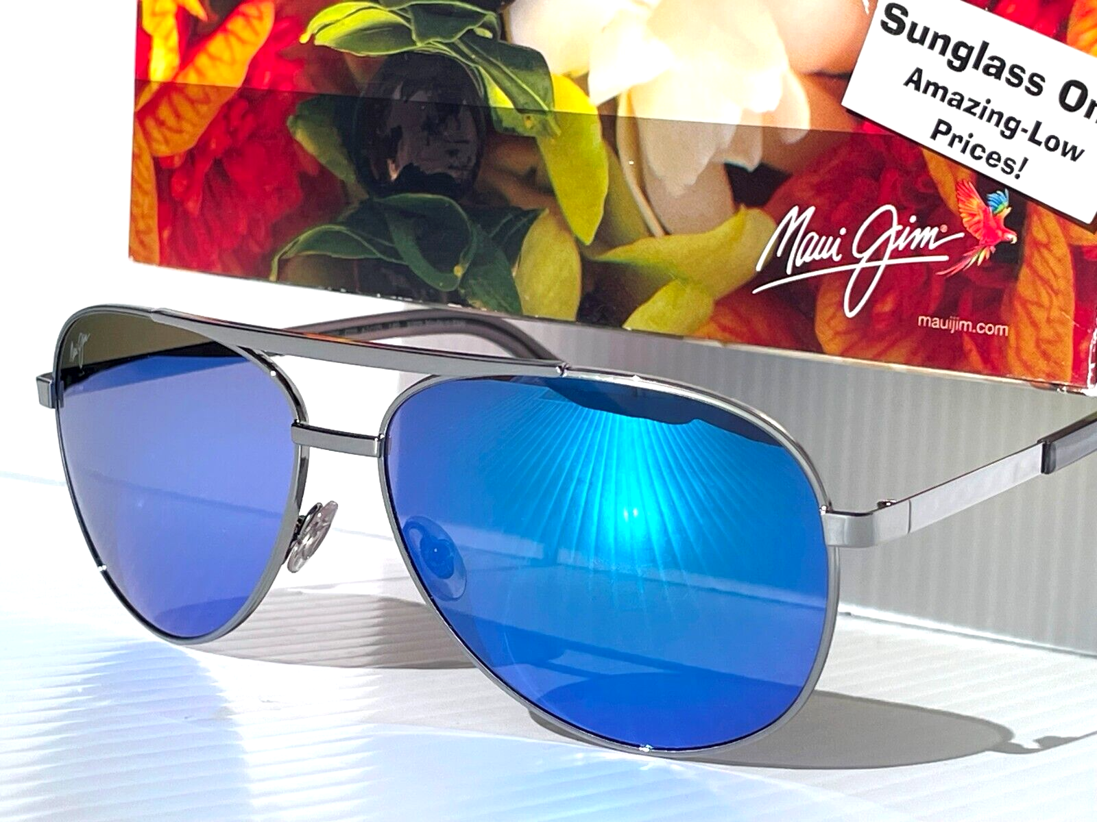 Pre-owned Maui Jim Seacliff Silver Polarized Maui Blue Lens Sunglass B831-02d In Gray