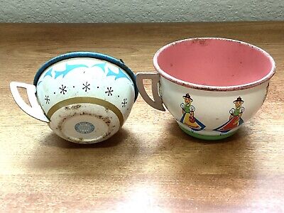 Vintage Ohio Art Company Tin Tea Cups Lot Of 2 Rustic Toy