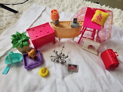 Barbie Dream House Furniture Accessories Lot Toy Chest Plant Pet Dog Lamp Chair
