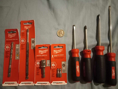 Lot of 4 Milwaukee Screwdrivers and 4 Bits 
