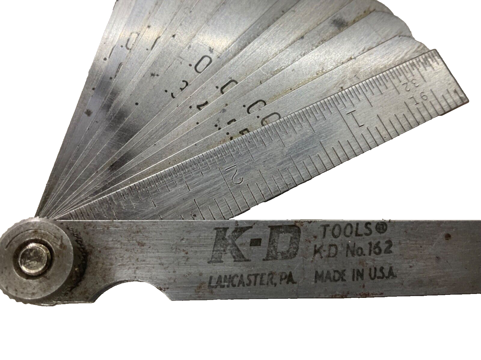 K-D TOOLS 15-BLADE THICKNESS FEELER GAUGE 162, DECIMAL/METRIC, .002”-.025”, USA