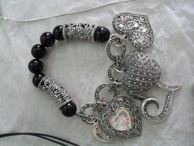 VINTAGE 5 CLEAR BLACK & CLEAR RHINESTONE CRYSTAL NECKLACE BRACELET JEWELRY LOT