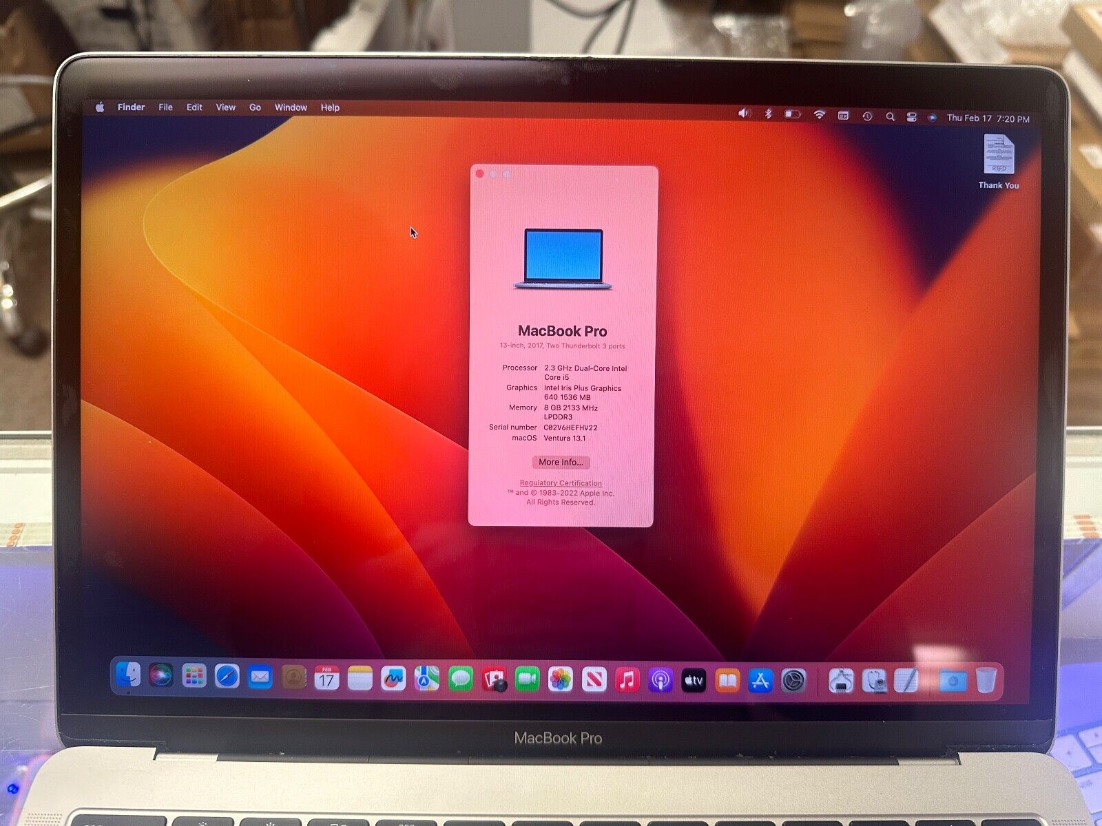 2017 Apple MacBook Pro A1708 13 2017 Apple MacBook Pro A1708 13