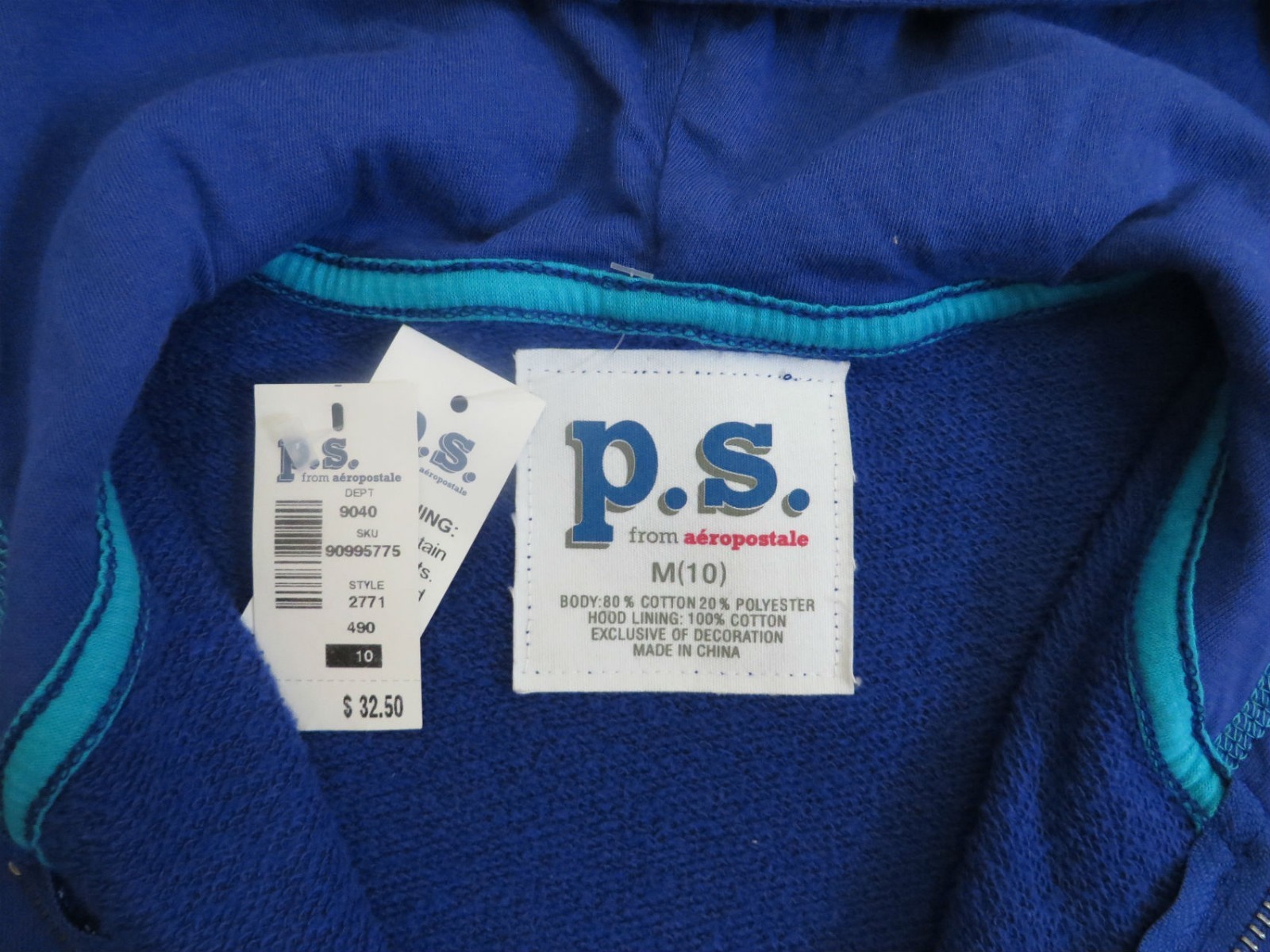 AEROPOSTALE Aerie Hoodie Hooded Jacket Full Zip Sweatshirt Girls Blue NWT