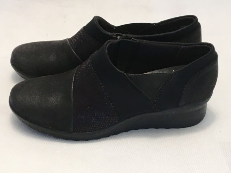Clarks Cloudsteppers Cushioned Womens Black Leather 1" Wedge Heel Shoes 6 M New