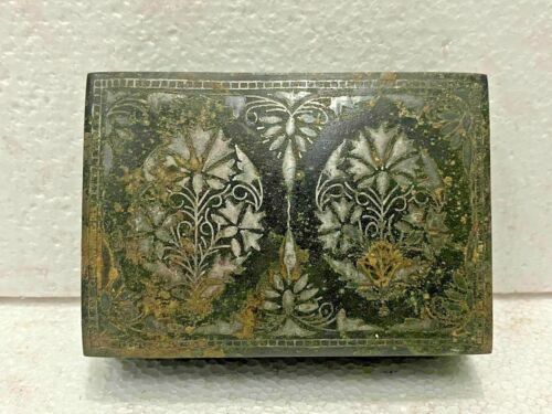 OLD VINTAGE RARE METAL FINE ENGRAVED SILVER INLAY WORK JEWELRY MULTIPURPOSE BOX