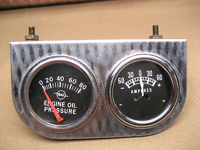 2 VTG Rat Hot Rod Greenline Gauge Oil Pressure Amperes 433585 with 2-Hole Panel