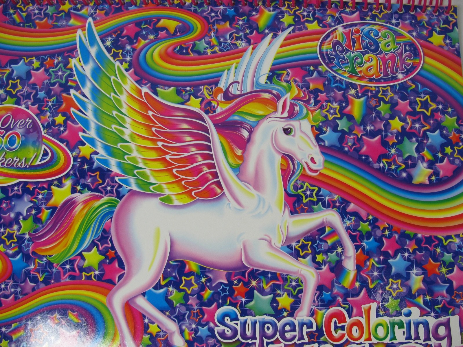 LISA FRANK BIG SPIRAL SUPER COLORING ACTIVITY PAD W/OVER 60 STICKERS BENDON NEW