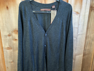 NEW Men's PERRY ELLIS Gray Grey Merino Wool Henley  Sweater XL- LOCATED DAL2