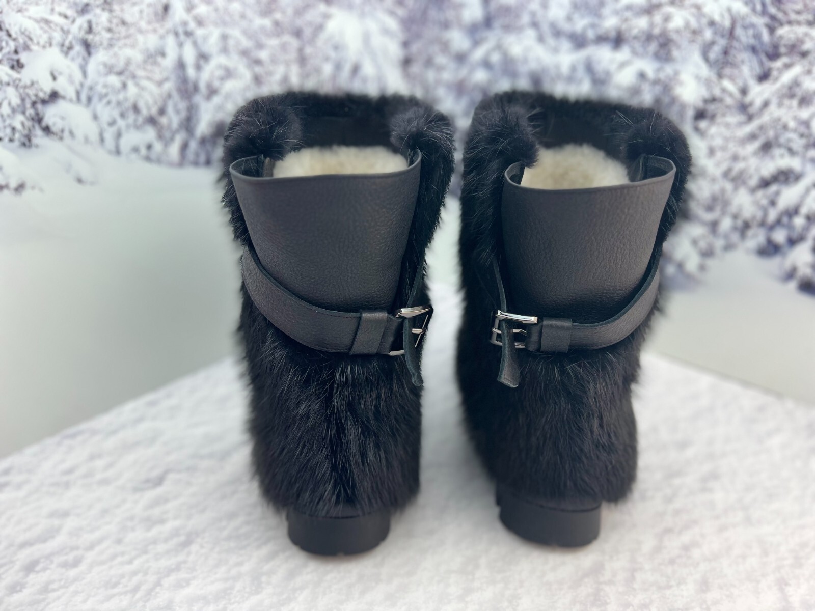 Pre-owned Litvin Black Beaver Fur Boots For Men, Viking Boots,mens Snow Winter Boots,big Sizes