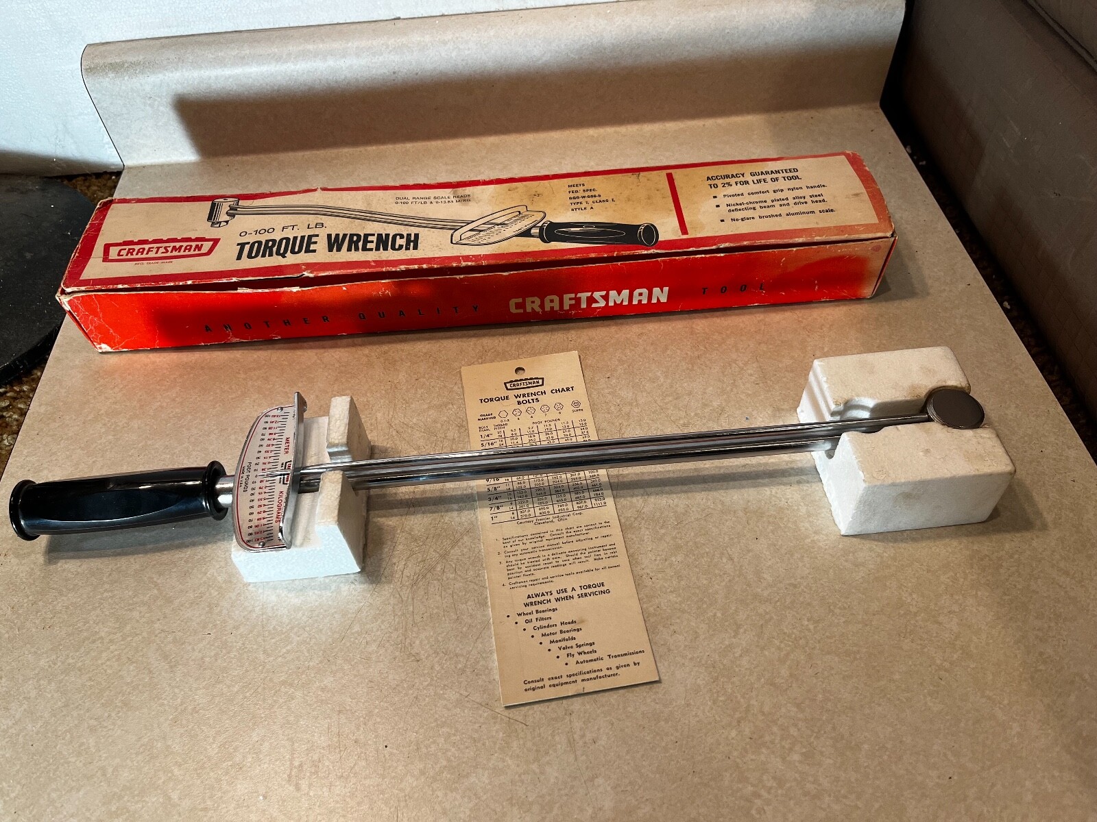㊙️ H Vintage Craftsman Torque Wrench 44481 0-100 ft/lb 1/2