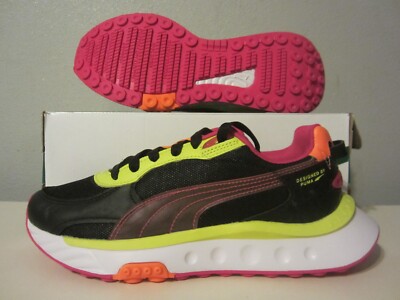 (382368 01) NIB Puma Wild Rider City Of Lights black/volt/white sz 7.5 Womens