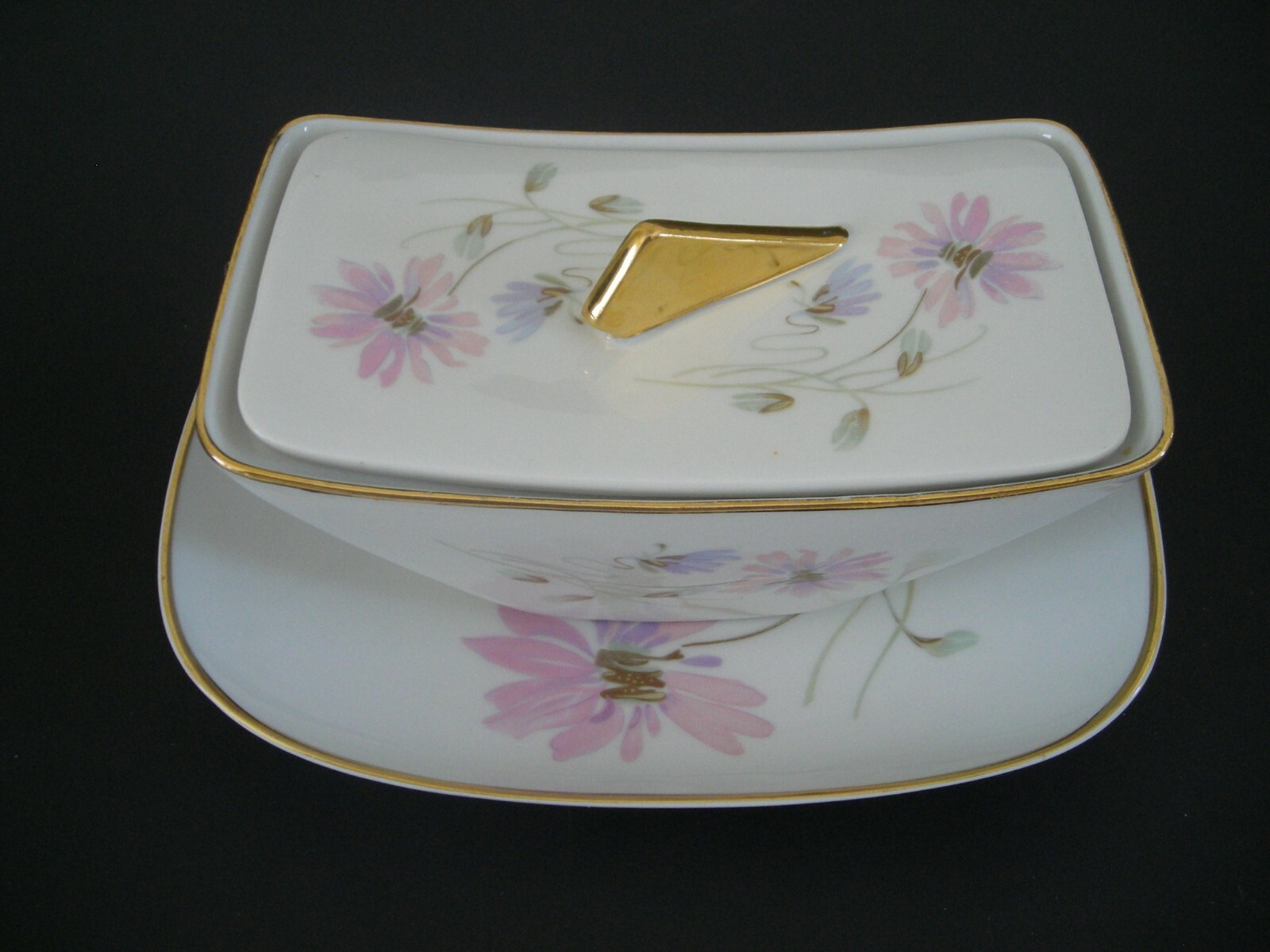 Vintage PMR Bavarian Germany  hand Painted Covered Bowl with Tray/Dresser Set