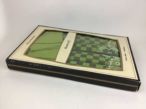 Vintage Blackstaff 1960s Irish Linen Set 4 Napkins Placemats Flower Green Check