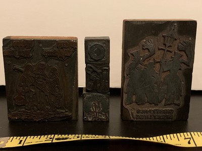 Vintage Metal Letterpress Printer Block Lot 3 Christmas 1 ink Plume $ 1 College
