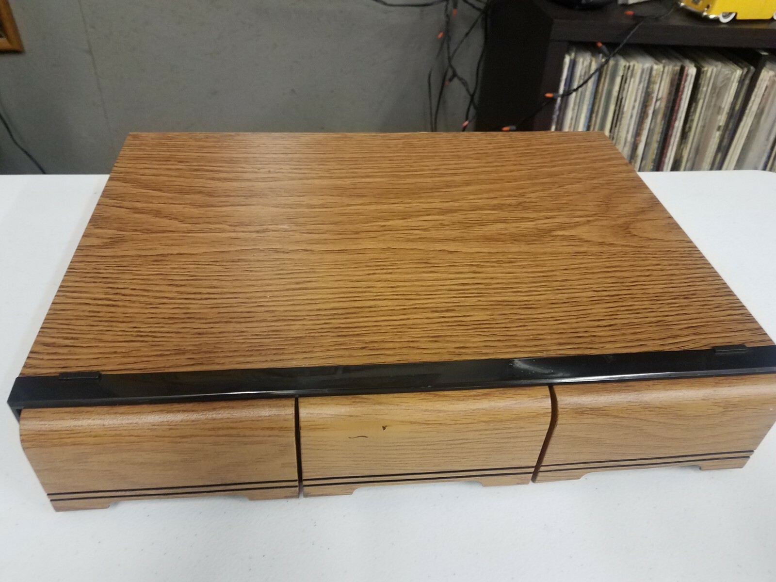 Audio Cassette Tape Holder Case Storage 3 Drawer 42 Tape Faux Wood Grain Vintage