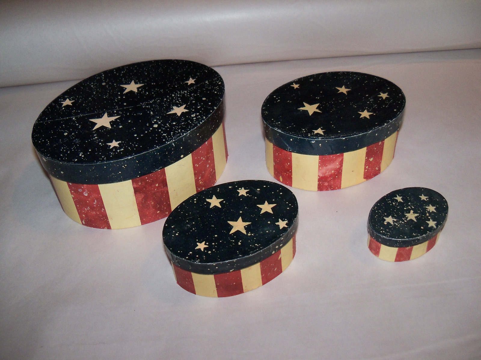 Americana Folk Art Patriotic Decor Paper Mache Boxes Set Flag Design star