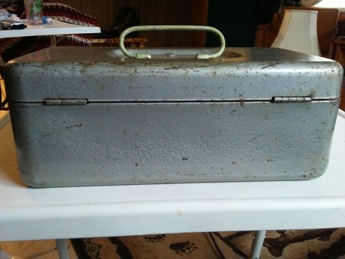 Vintage Gray Steel Storage Tackle Tool Petty Cash Box