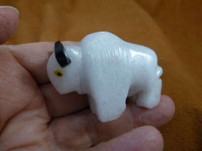 (Y-BUF-451) 2'' White Alabaster + onyx BUFFALO bison gemstone gem figurine stone